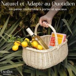 Creative Home Panier en Osier Blanc 36 x 27 x 32 cm - Panier de Rangement & Panier Pique-Nique - Grand Panier de Pâques