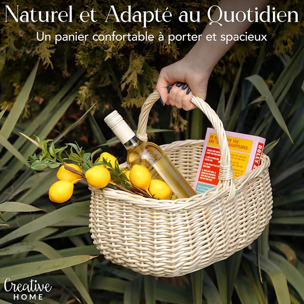 Creative Home Panier en Osier Blanc 36 x 27 x 32 cm - Panier de Rangement & Panier Pique-Nique - Grand Panier de Pâques