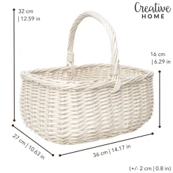 Creative Home Panier en Osier Blanc 36 x 27 x 32 cm - Panier de Rangement & Panier Pique-Nique - Grand Panier de Pâques