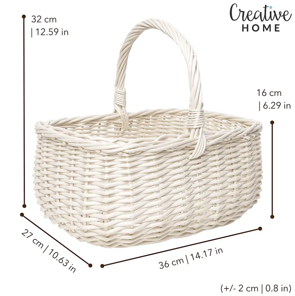 Creative Home Panier en Osier Blanc 36 x 27 x 32 cm - Panier de Rangement & Panier Pique-Nique - Grand Panier de Pâques