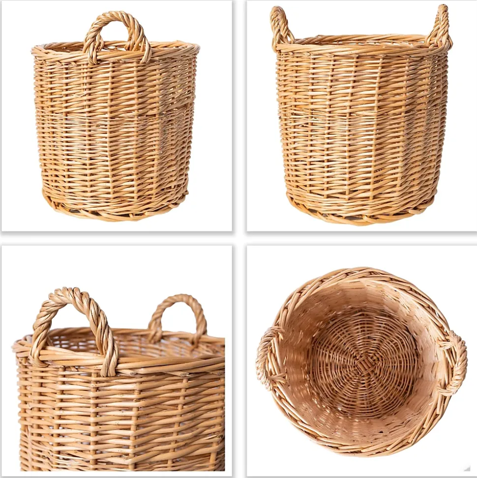 Creative Home Panier en Osier avec Poignées Claires 26 x 26 x 30 cm - Pot de Fleurs, Rangement, Panier à Fruits ou Linge, Naturel