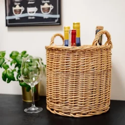 Creative Home Panier en Osier avec Poignées Claires 26 x 26 x 30 cm - Pot de Fleurs, Rangement, Panier à Fruits ou Linge, Naturel