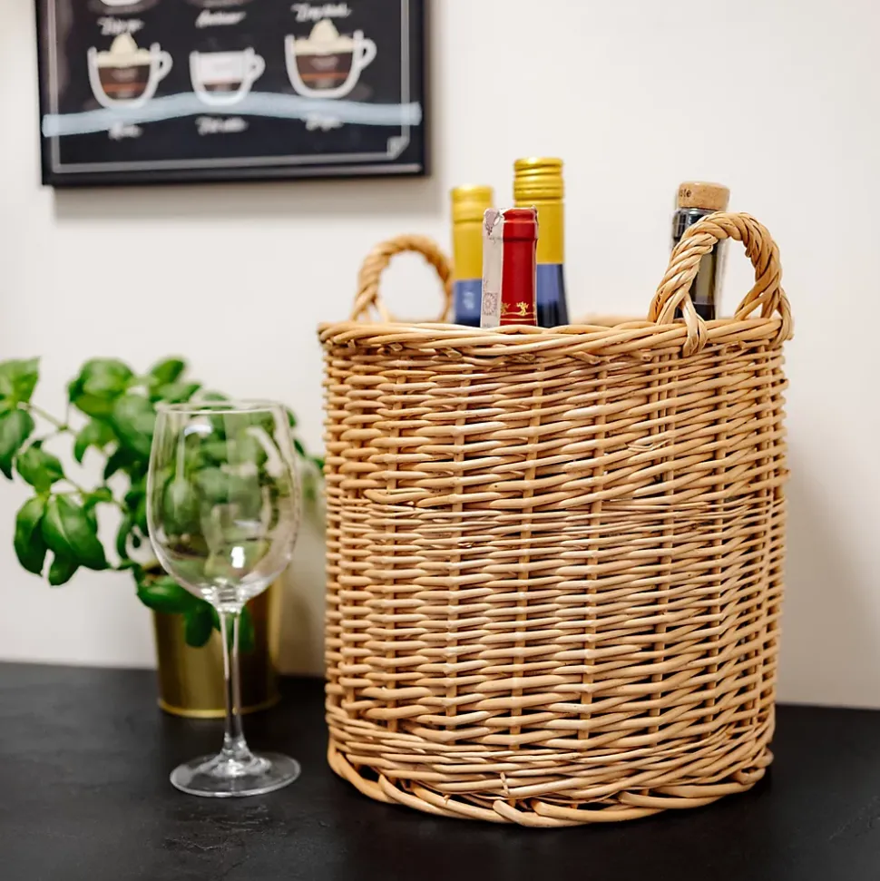 Creative Home Panier en Osier avec Poignées Claires 26 x 26 x 30 cm - Pot de Fleurs, Rangement, Panier à Fruits ou Linge, Naturel