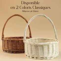 Creative Home Panier en Osier Blanc avec Poignée - 30x30x32 cm (+/- 2 cm) - Panier de Pâques, Jardin, Pique-Nique - Fait Main