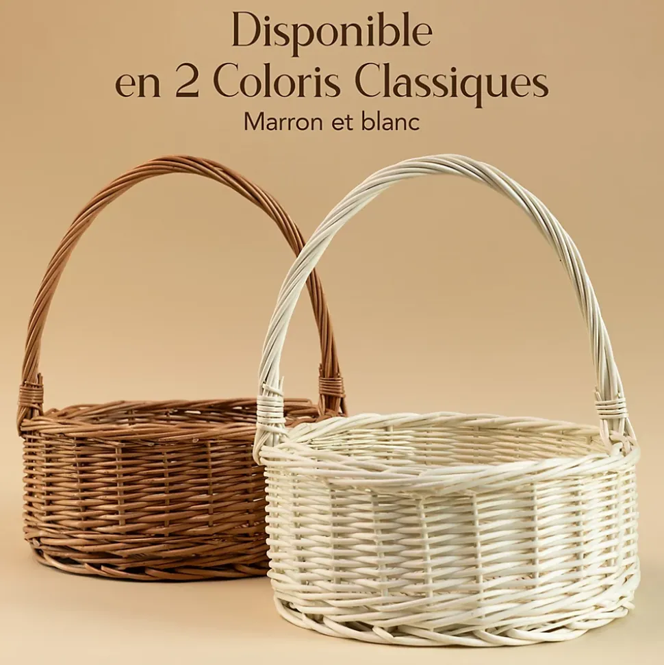 Creative Home Panier en Osier Blanc avec Poignée - 30x30x32 cm (+/- 2 cm) - Panier de Pâques, Jardin, Pique-Nique - Fait Main