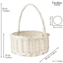 Creative Home Panier en Osier Blanc avec Poignée - 30x30x32 cm (+/- 2 cm) - Panier de Pâques, Jardin, Pique-Nique - Fait Main