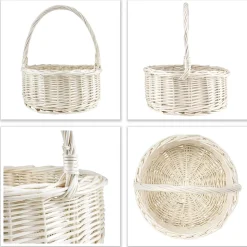 Creative Home Panier en Osier Blanc avec Poignée - 30x30x32 cm (+/- 2 cm) - Panier de Pâques, Jardin, Pique-Nique - Fait Main