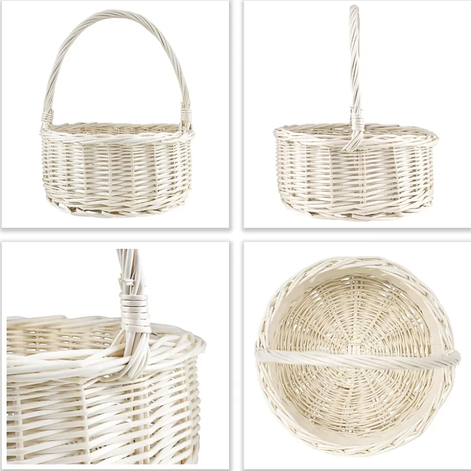 Creative Home Panier en Osier Blanc avec Poignée - 30x30x32 cm (+/- 2 cm) - Panier de Pâques, Jardin, Pique-Nique - Fait Main