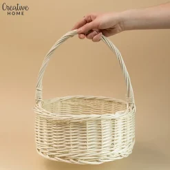 Creative Home Panier en Osier Blanc avec Poignée - 30x30x32 cm (+/- 2 cm) - Panier de Pâques, Jardin, Pique-Nique - Fait Main