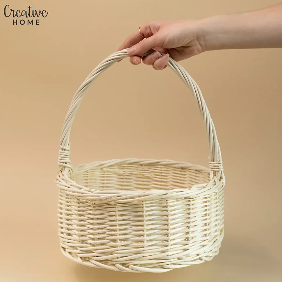 Creative Home Panier en Osier Blanc avec Poignée - 30x30x32 cm (+/- 2 cm) - Panier de Pâques, Jardin, Pique-Nique - Fait Main