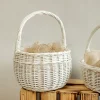 Creative Home Petit Panier de Pâques en Osier Blanc 22 x 22 x 26 cm (+/- 2 cm) -Panier avec Anse - Tissé à la Main - Panier Fruits