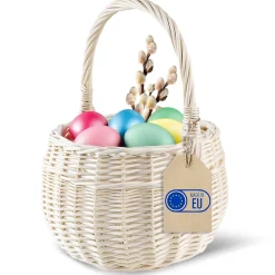 Creative Home Petit Panier de Pâques en Osier Blanc 22 x 22 x 26 cm (+/- 2 cm) -Panier avec Anse - Tissé à la Main - Panier Fruits