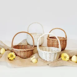 Creative Home Petit Panier de Pâques en Osier Blanc 22 x 22 x 26 cm (+/- 2 cm) -Panier avec Anse - Tissé à la Main - Panier Fruits