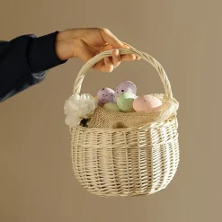 Creative Home Petit Panier de Pâques en Osier Blanc 22 x 22 x 26 cm (+/- 2 cm) -Panier avec Anse - Tissé à la Main - Panier Fruits