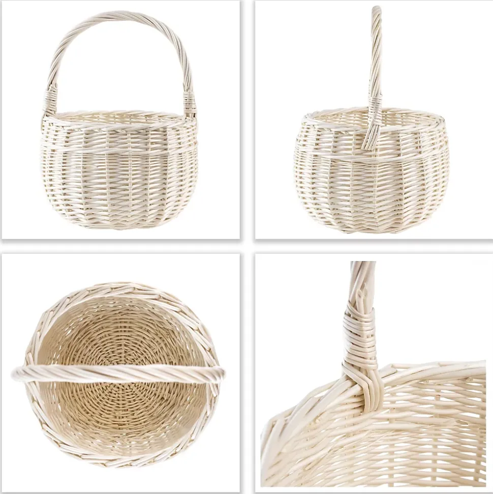 Creative Home Petit Panier de Pâques en Osier Blanc 22 x 22 x 26 cm (+/- 2 cm) -Panier avec Anse - Tissé à la Main - Panier Fruits