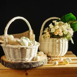 Creative Home Petit Panier de Pâques en Osier Blanc 22 x 22 x 26 cm (+/- 2 cm) -Panier avec Anse - Tissé à la Main - Panier Fruits