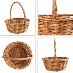 Creative Home Petit Panier de Pâques en Osier 22 x 22 x 26 cm - Tissé à la Main, Panier avec Anse, Cadeau, Fruits, Marron Naturel