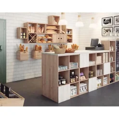 Cube de rangement 4 cases pin masif - 70.8 x 70.8 x 33 cm - bois brut