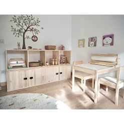 Cube de rangement 4 cases pin masif - 70.8 x 70.8 x 33 cm - bois brut