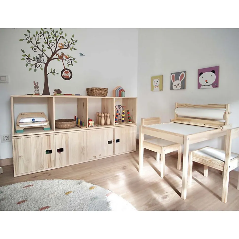 Cube de rangement 4 cases pin masif - 70.8 x 70.8 x 33 cm - bois brut