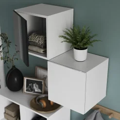 Cube de rangement avec porte blanche GoodHome Atomia H. 37,5 x L. 37,5 x P. 37 cm