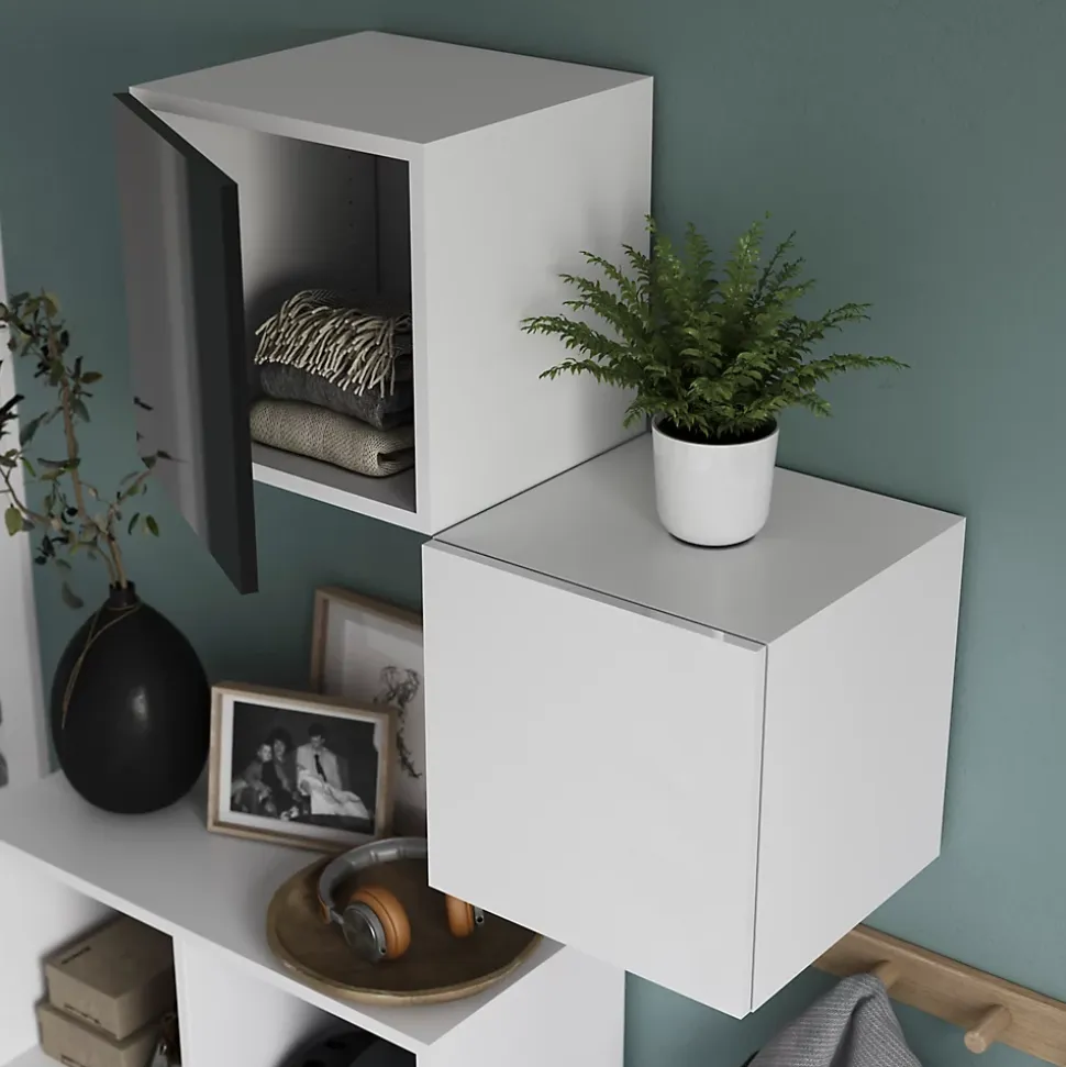 Cube de rangement avec porte blanche GoodHome Atomia H. 37,5 x L. 37,5 x P. 37 cm