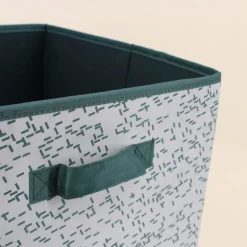 Cube de rangement en tissu blanc imprimé vert 31cm