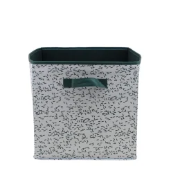 Cube de rangement en tissu blanc imprimé vert 31cm