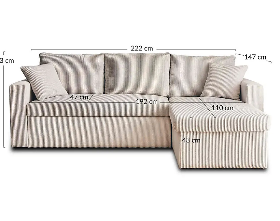 Cyrus - canapé d'angle réversible 4 places - convertible avec coffre - en velours côtelé - Best Mobilier