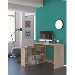 DEMEYERE Bureau d'angle contemporain décor chene Shannon - L 112 cm - NAGANO