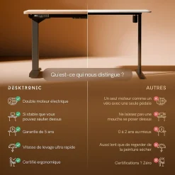 Desktronic Bureau assis debout HomePro 200x80cm - Électrique Réglable en Hauteur - Chargeur USB/USB-C - Noir/Chêne