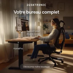 Desktronic Bureau assis debout HomePro 200x80cm - Électrique Réglable en Hauteur - Chargeur USB/USB-C - Noir/Chêne