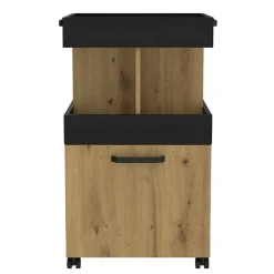 Desserte à roulettes 1 plateau 1 porte décor bois et noir - BENJI