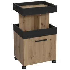 Desserte à roulettes 1 plateau 1 porte décor bois et noir - BENJI
