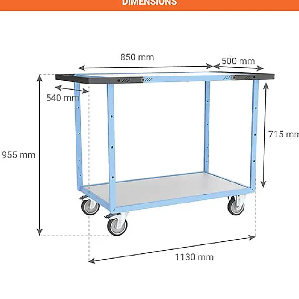 Desserte de bureau double poignée silencieux - 2 plateaux 850x500mm - Charge max 250kg - 880701521