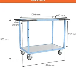 Desserte de bureau double poignée silencieux - 2 plateaux 1000x600mm - Charge max 250kg - 880702521