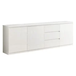 DEYTON - Buffet 3 Portes 3 Tiroirs Laqué Blanc Brillant