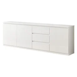 DEYTON - Buffet 3 Portes 3 Tiroirs Laqué Blanc Brillant