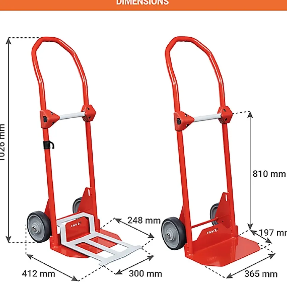 Diable - Bavette fixe + repliable - 1 barre de maintien - 180kg - 810010388