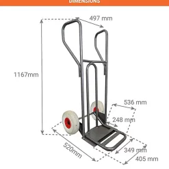 Diable - Pelle fixe 238x405mm - charge 250kg - Roues increvables non tachantes silenc. - DVPF2-RINC-BR