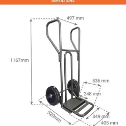 Diable - Pelle fixe 238x405mm - charge 250kg - Roues caout. élast. noir silencieux - DVPF2-RSN-BR