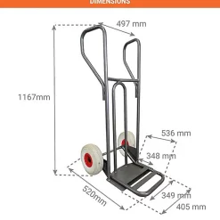 Diable - Pelle fixe 348x405mm - charge 250kg - Roues increvables non tachantes silenc. - DVPF1-RINC-BR