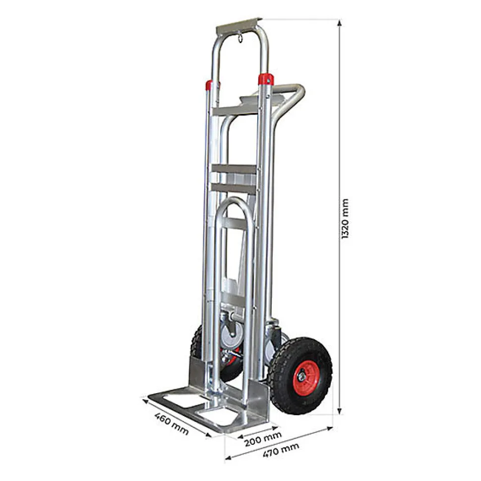 Diable 3 positions aluminium - Charge 250kg / 350kg - Roues gonflables - STC3