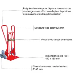 Diable 3 roues charge 250kg - Roues caoutchouc gris non tachant - 810210033