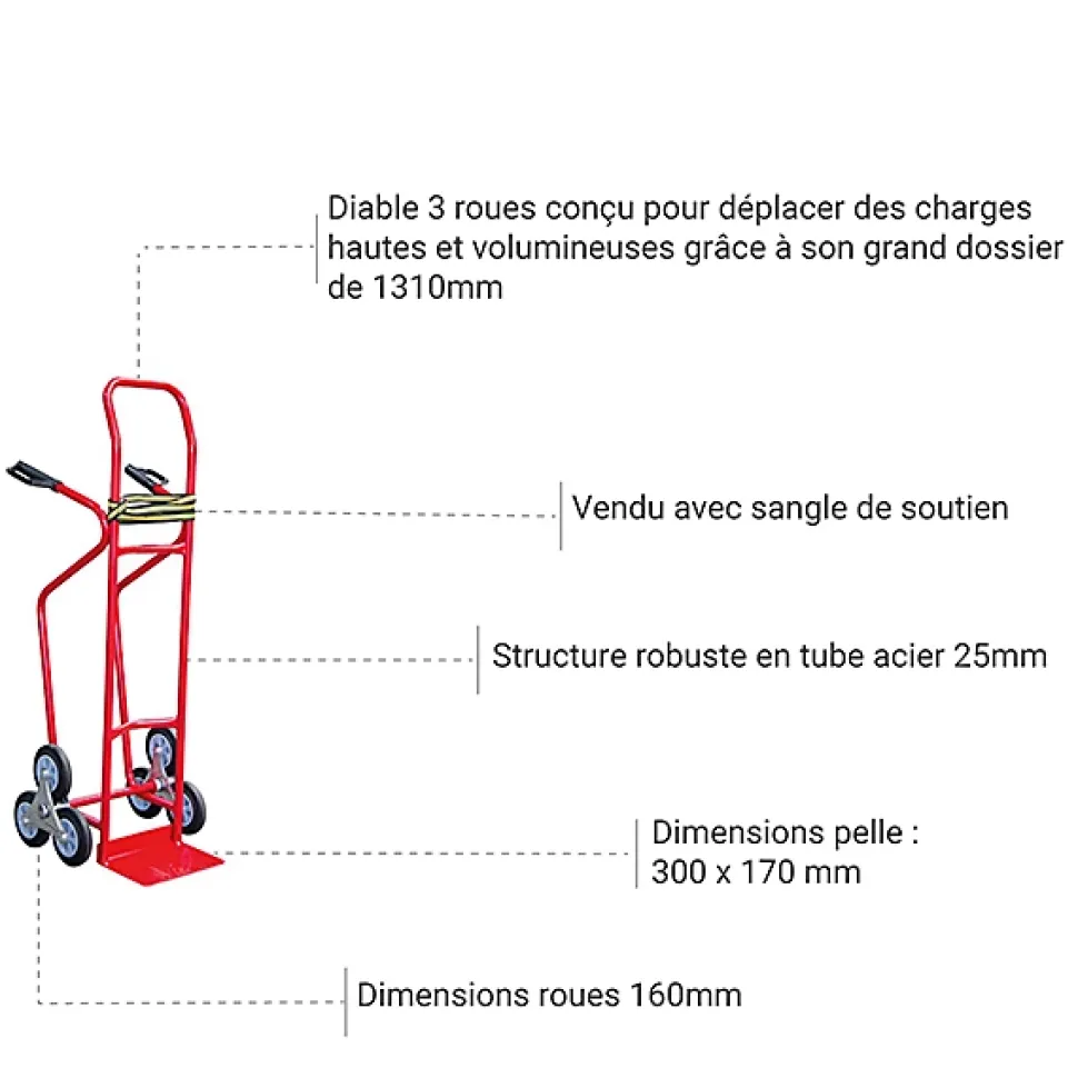 Diable 3 roues charges hautes et volumineuse - 810009645