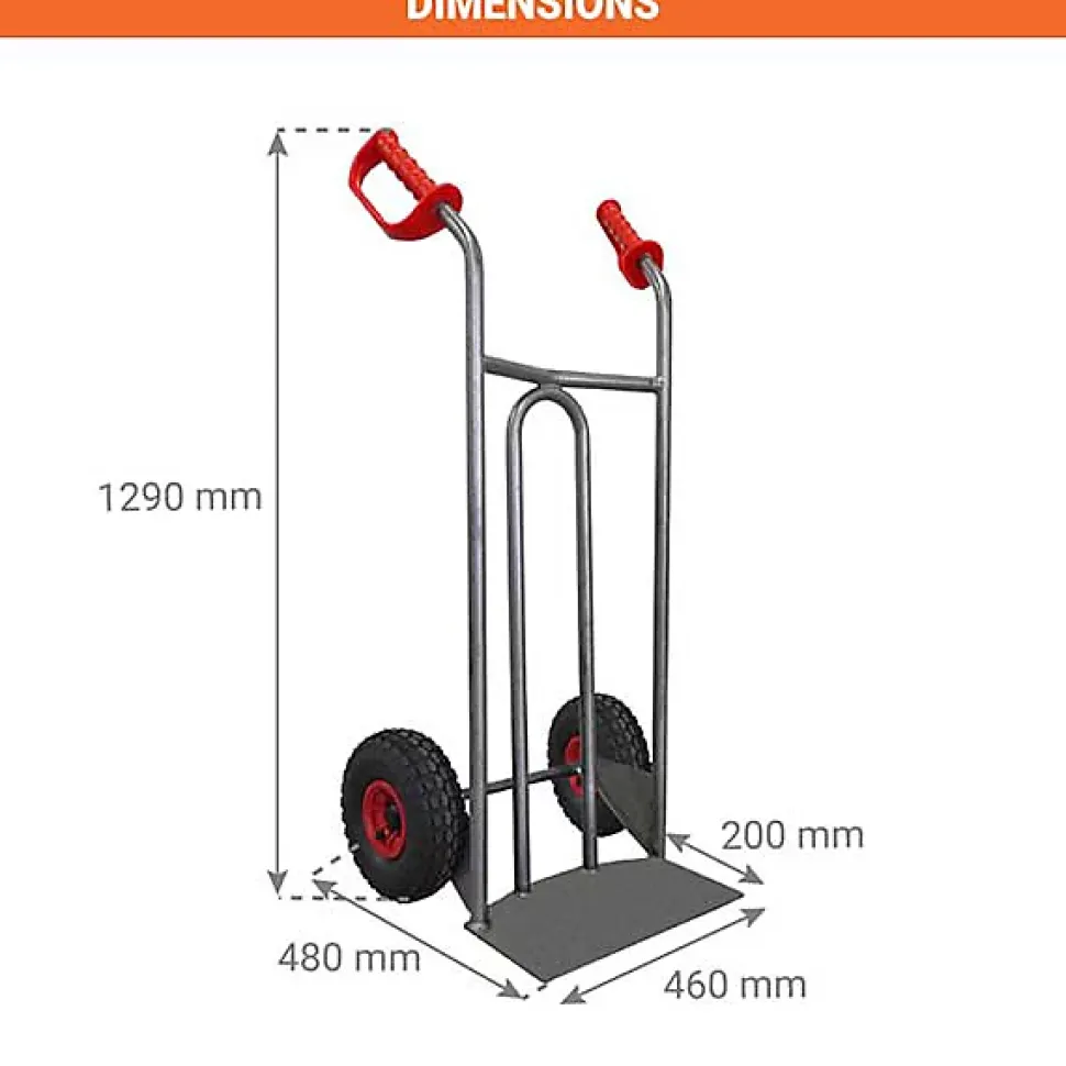 Diable acier charge 250kg - Roues pneumatiques - DVPO-RG