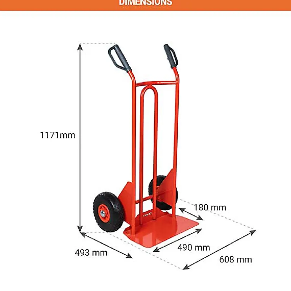 Diable acier charge 250kg - Roues increvables et poignées à gardes - 810200022