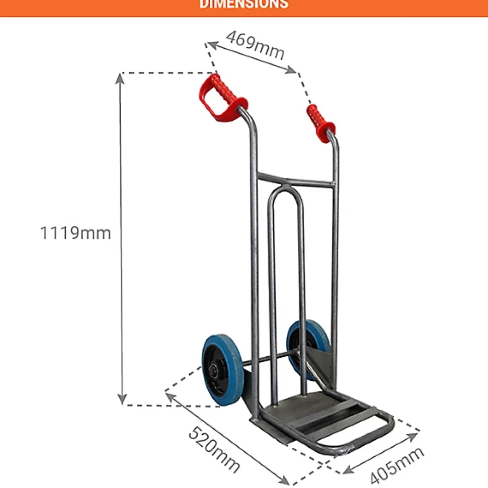 Diable acier charge 250kg - Roues pneumatiques - DVPO-RG-BR