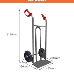 Diable acier charge 250kg - Roues caout. élast. noir silencieux - DVPO-RSN
