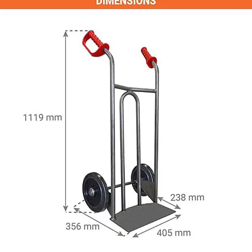 Diable acier charge 250kg - Roues caout. élast. noir silencieux - DVPO-RSN